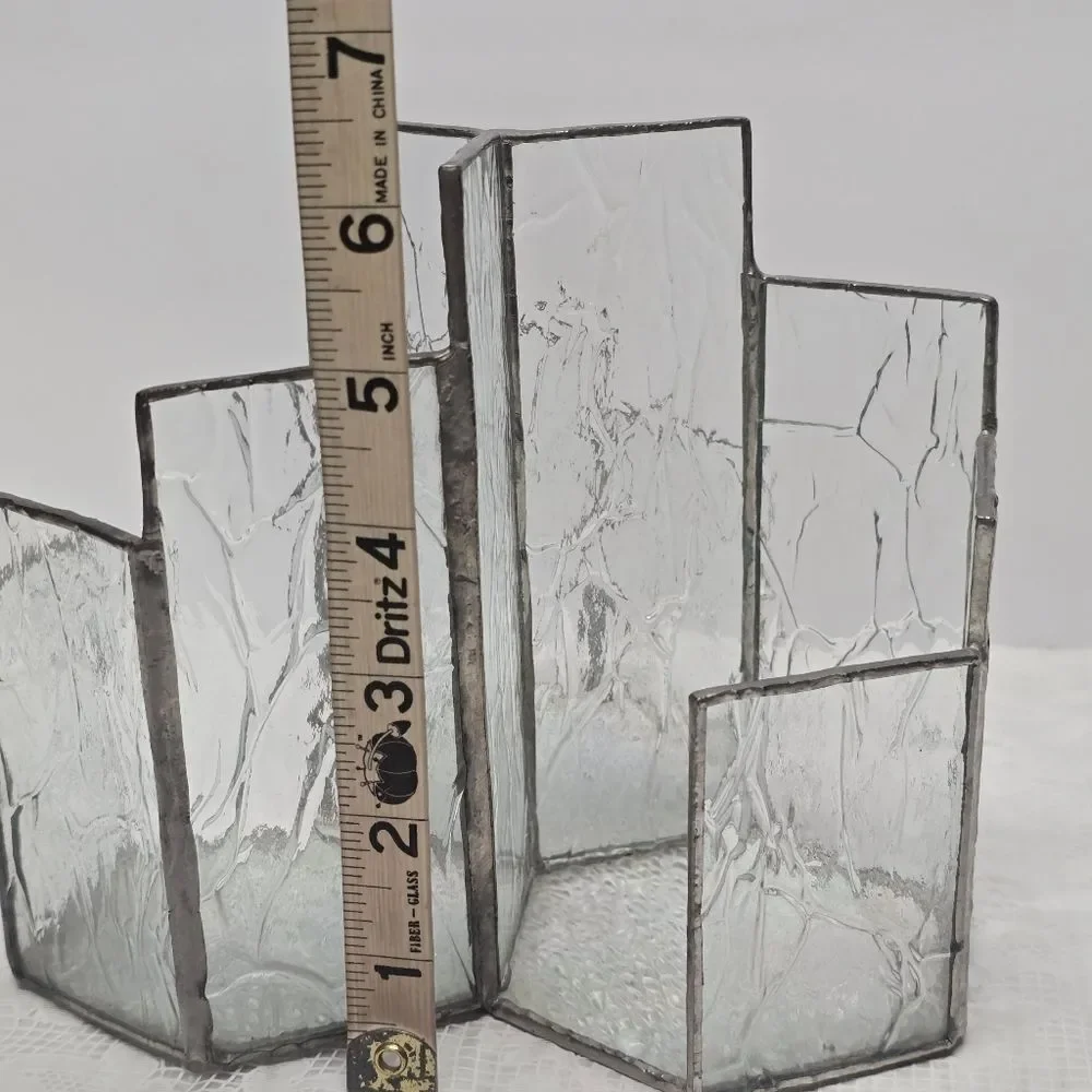 Vintage 3-slots Stained Glass Iridescent Bottom Modernist Votive Candle Holder